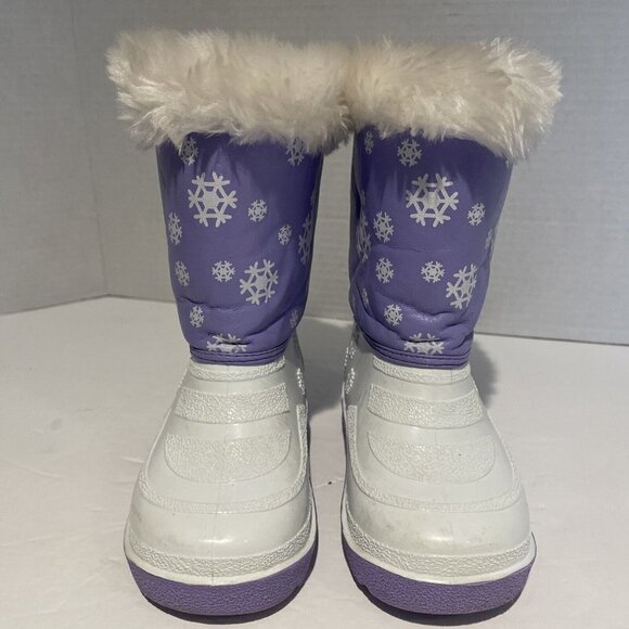 Outbrook Kids Snow Boots Child's Size 8 Faux Fur Lining Waterproof Purple White - Picture 4 of 14
